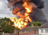 The huge blaze at the Leeson Polyurethenes Ltd premises in Juno Drive. Photo by Nicholas Fisher.