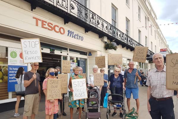 Protesters outside Tesco in the Parade in early August.