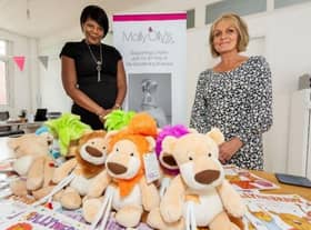 Jackie Evans from Molly Olly's and Angela Nurse from Bellway South Midlands at Molly Olly’s Wishes’ offices in Warwick