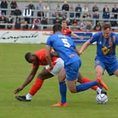 After winning their first game of the season, Brakes were beaten 2-1 by Brackley Town at St James’ Park on Bank Holiday Monday      Pictures by Brian Martin