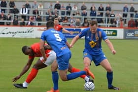 After winning their first game of the season, Brakes were beaten 2-1 by Brackley Town at St James’ Park on Bank Holiday Monday      Pictures by Brian Martin