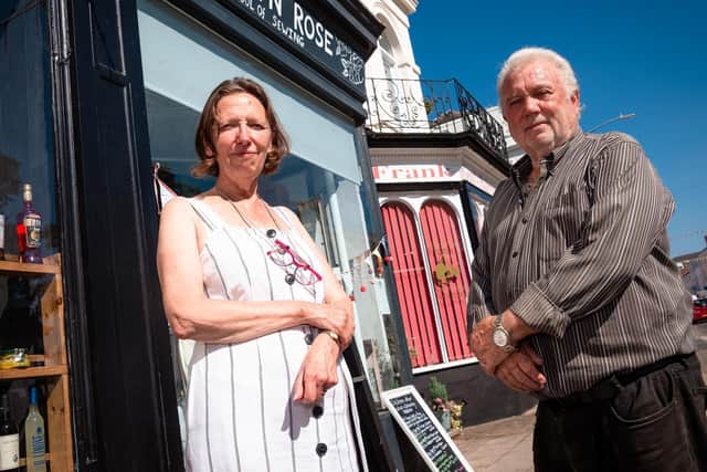 Carolyn Sherratt, who owns The Carolyn Rose School of Sewing, and Frank Passantino of Frank's barbers in Leamington.
