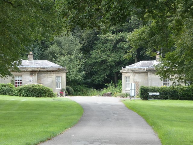 The Grecian Lodges guarding the west entrance to the estate