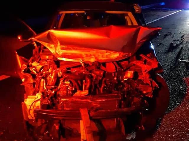 A hit-and-run driver was found hiding in bushes after causing a major motorway crash near Leamington and Warwick. Photo by OPU Warwickshire.