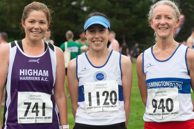The first three women across the line. From left to right: Louise Balloch (2nd woman), Katie Sykes (1st woman), Monica Williamson (3rd woman).
