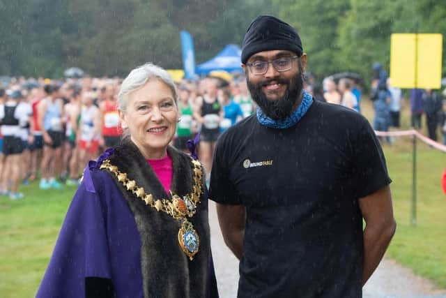 Mayor of Leamington Spa Cllr Susan Rasmussen, and Harpal Singh of Leamington Round Table (race director).