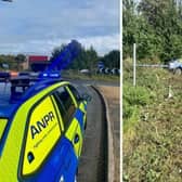 Police found the grey BMW wedged into undergrowth at junction 18 of the M1