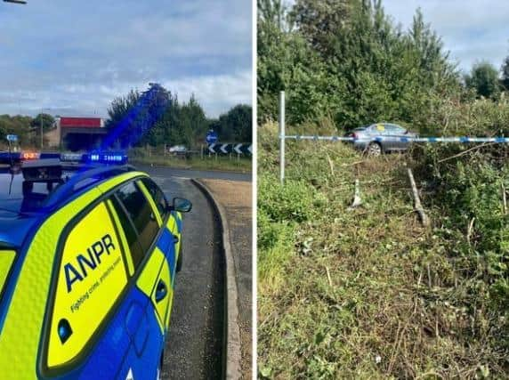 Police found the grey BMW wedged into undergrowth at junction 18 of the M1