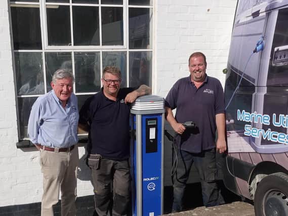 Tim Coghlan, of Braunston Marina, with Rolec engineers Jamie Yarnold and Andy Chapman.