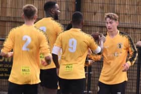 Congratulations for scorer Sam Pitts-Eckersall in Racing Club Warwick’s win over Chelmsley Town at the weekend, which sees them through to the next round of the FA Vase   Picture by Phil Britt