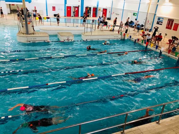 Triathletes tackle the 400m swim at Daventry Leisure Centre