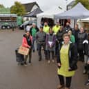 Market trader Elaine Wakelam with supporters and other traders at Lutterworth Market.
PICTURE: ANDREW CARPENTER