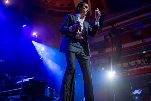Nick Cave on stage at Birmingham's Symphony Hall. Photo by David Jackson.