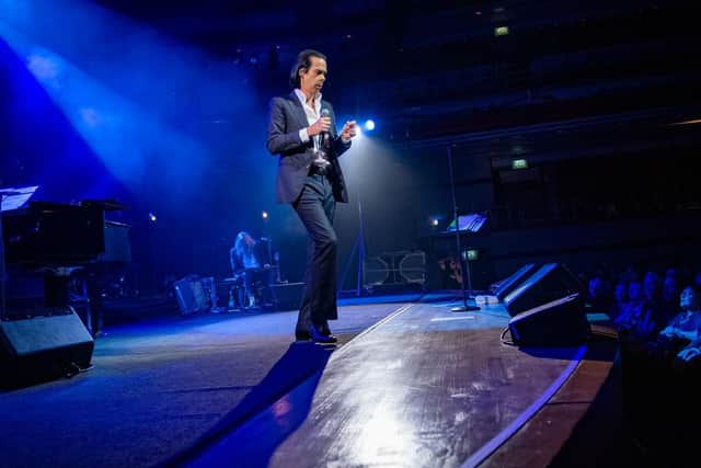 Nick Cave and Warren Ellis on stage at Birmingham's Symphony Hall. Photo by David Jackson.