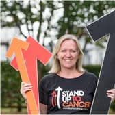 Warwick mum and breast cancer survivor Louise Roberts will be standing up for 13 hours on October 13 to raise money for Stand Up To Cancer’s life-saving research – four years to the day since she rang the bell for the end of treatment. Photo supplied