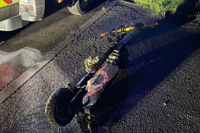The rider of this electronic scooter needed hospital treatment after suffering a nasty cut to the head when they lost control and crashed.