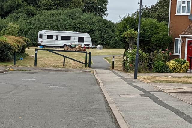 One of the caravans, which was part of the encampment set up at Mason Avenue Park in Lillington at the end of last week. This picture was taken on Saturday (July 30) and the travellers moved on from the site on Sunday July 31.