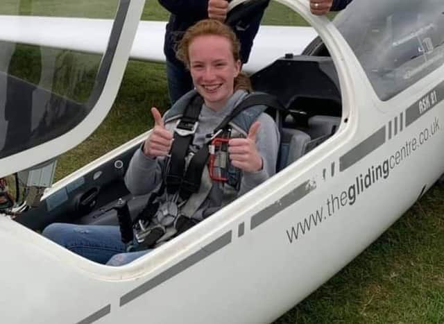 Lucy in her glider.