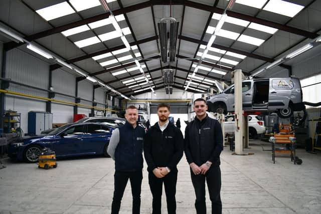Pictured from left are Ryan Cartwright of Frontier Development Capital with Jack Thomas and Stefan Hill of Evolve