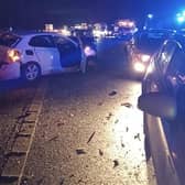 Police at the scene of a multi vehicle collision on the A46 northbound at Thickthorn near Kenilworth.
