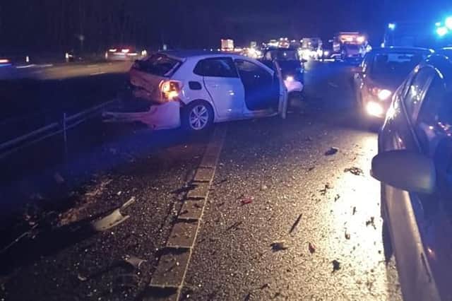 Police at the scene of a multi vehicle collision on the A46 northbound at Thickthorn near Kenilworth.