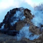 This load of hay caught fire on the M42 earlier today