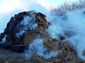 This load of hay caught fire on the M42 earlier today