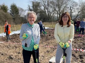 Northleigh House School’s Founder, Viv Morgan and Headteacher, Elaine Simmonds joining in with the tree planting. Photo supplied