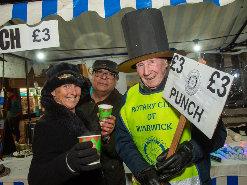 Warwick town centre, hosted the annual Victorian Evening, with a variety of stalls and attractions and also included the Christmas lights switch on.  Pictured: Claire, Paul & Laurie