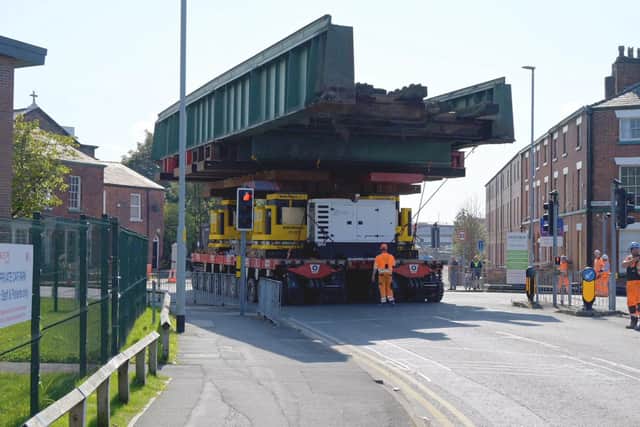 How it might look - this is Warrington railway bridge being driven down a street in Warrington.