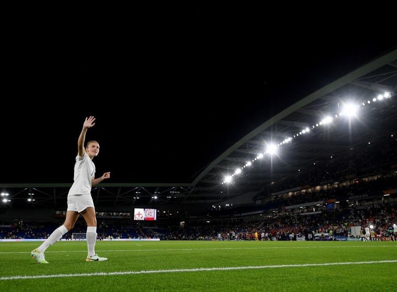 Leah Williamson enjoys the moment after England's victory.