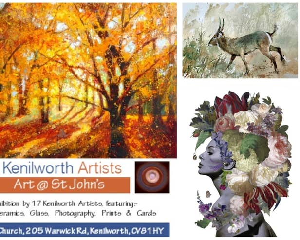 Artwork by Kenilworth Artists' members Lindsey Attwood (main image), Chris Saunderson (top right) and Louise Hutton (bottom right).