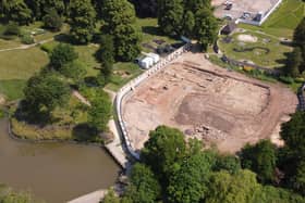 A bird's eye view of the building site at Abbey Fields where the medieval remains have been discovered. Picture supplied.