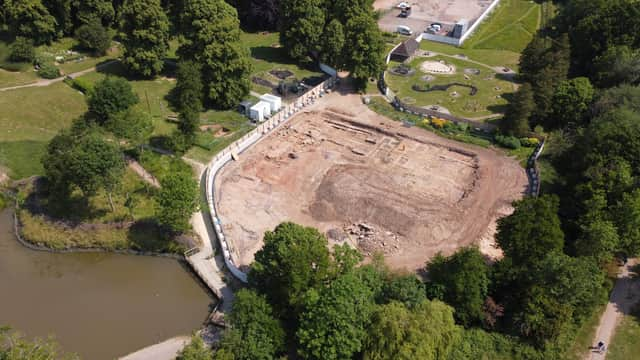 A bird's eye view of the building site at Abbey Fields where the medieval remains have been discovered. Picture supplied.