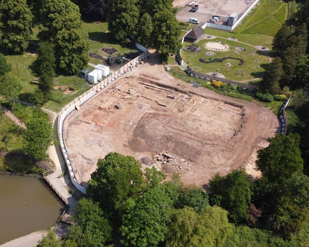 A bird's eye view of the building site at Abbey Fields where the medieval remains have been discovered. Picture supplied.