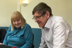 Computer Café volunteer John Morgan helps Janina Stanway with I.T. Photo supplied