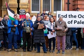 Saturday November 18th, 2023. Justice For Palestinians - Leamington Spa held a 1 hour vigil out side the Leamington Spa Town Hall from 1100 AM to 1200 noon. Photo credit: David Hastings.