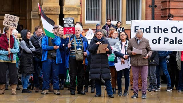 Saturday November 18th, 2023. Justice For Palestinians - Leamington Spa held a 1 hour vigil out side the Leamington Spa Town Hall from 1100 AM to 1200 noon. Photo credit: David Hastings.