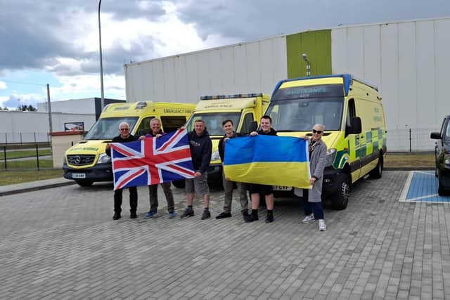 Oliver Ansell-Hodges and other volunteers who drove an ambulance and two SUVs as part of a convoy from Leamington to Poland to help war torn Ukraine