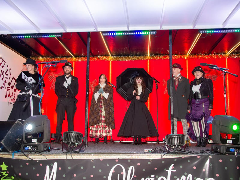 Warwick town centre, hosted the annual Victorian Evening, with a variety of stalls and attractions and also included the Christmas lights switch on.  Pictured: Sue Butcher (Warwickshire Chamber of Trade) judging the fancy dress competition.