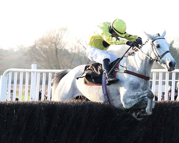 My Silver Lining jumps the last in the Wigley Group Classic Handicap Chase.