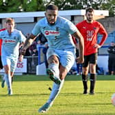 Jordan Wilson completed his hat-trick from the penalty spot in Rugby Town's 6-3 success over Histon. Pictures by Martin Pulley