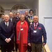 Sheila Stephenson (Army West Midlands), Cllr Wallace Redford (WCC and Chair of Coventry, Solihull and Warwickshire Armed Forces Covenant Partnership, Dr Esther Riggs (Courage), Damian Griffin (President Veteran’s Contact Point), Cllr George Illingworth (WDC), Dr Dan Barnard (Courage), Inspector Victoria Duffield-Smith (Warwickshire Police), Bernadette Allen (WDC Armed Forces Lead). Police Constable Scott Caswell, Cllr Parminder Singh Birdi (Mayor of Warwick), Len Hardy BEM, Executive Trustee and Veterans Champion VCP (Chair Veterans Contact Point). Photo supplied