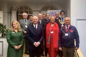Sheila Stephenson (Army West Midlands), Cllr Wallace Redford (WCC and Chair of Coventry, Solihull and Warwickshire Armed Forces Covenant Partnership, Dr Esther Riggs (Courage), Damian Griffin (President Veteran’s Contact Point), Cllr George Illingworth (WDC), Dr Dan Barnard (Courage), Inspector Victoria Duffield-Smith (Warwickshire Police), Bernadette Allen (WDC Armed Forces Lead). Police Constable Scott Caswell, Cllr Parminder Singh Birdi (Mayor of Warwick), Len Hardy BEM, Executive Trustee and Veterans Champion VCP (Chair Veterans Contact Point). Photo supplied