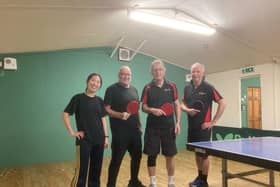 Radford B beat Eathorpe G 4-1 in Division C. Pictured, from left to right, Boye Cho, flanked by Ian Ogden, both representing Radford. and Eathorpe players Dave Hawker, and Guy Ashworth.