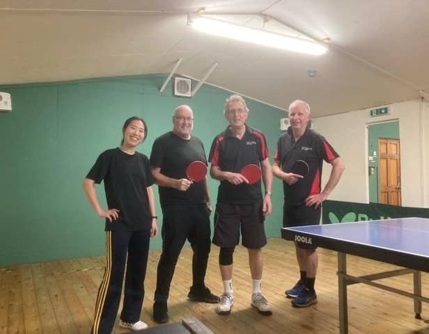 Radford B beat Eathorpe G 4-1 in Division C. Pictured, from left to right, Boye Cho, flanked by Ian Ogden, both representing Radford. and Eathorpe players Dave Hawker, and Guy Ashworth.
