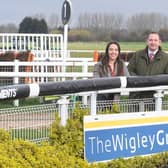 Yasmin Audhali, corporate fundraiser at The Myton Hospices, with Wigley chief executive officer James Davies at Warwick Racecourse. Photo supplied