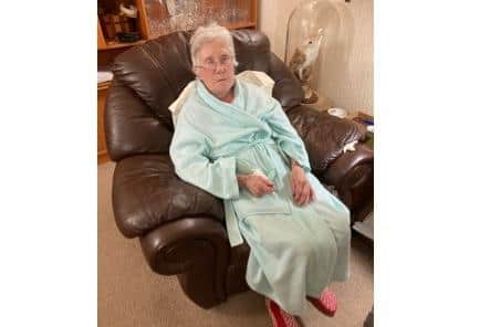 Lilian Delday is now at home and recovering after a hip replacement operation. She had suffered a fall in her kitchen and had to wait for more than ten hours for an ambulance. Picture supplied.