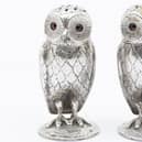The two Victorian silver novelty owl pepper pots which sold at auction. Photo by Hansons Auctioneers