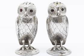 The two Victorian silver novelty owl pepper pots which sold at auction. Photo by Hansons Auctioneers
